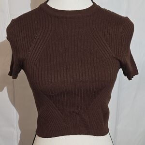 Ardene Chocolate Brown Ribbed Crop Top.